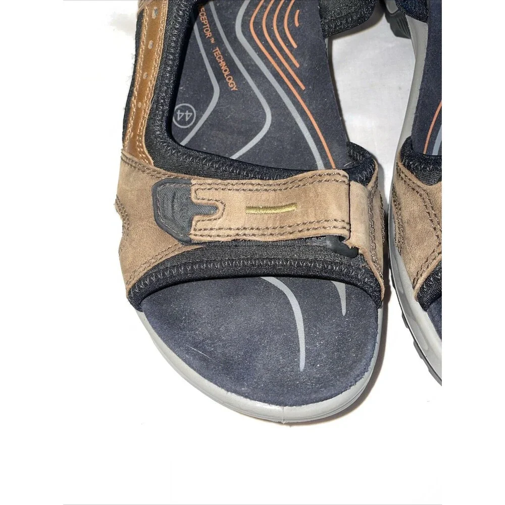 Ecco Men’s Strappy Sandals Sz 44 U.S. 11 M Brown Leather Hook & Loop Athleisure